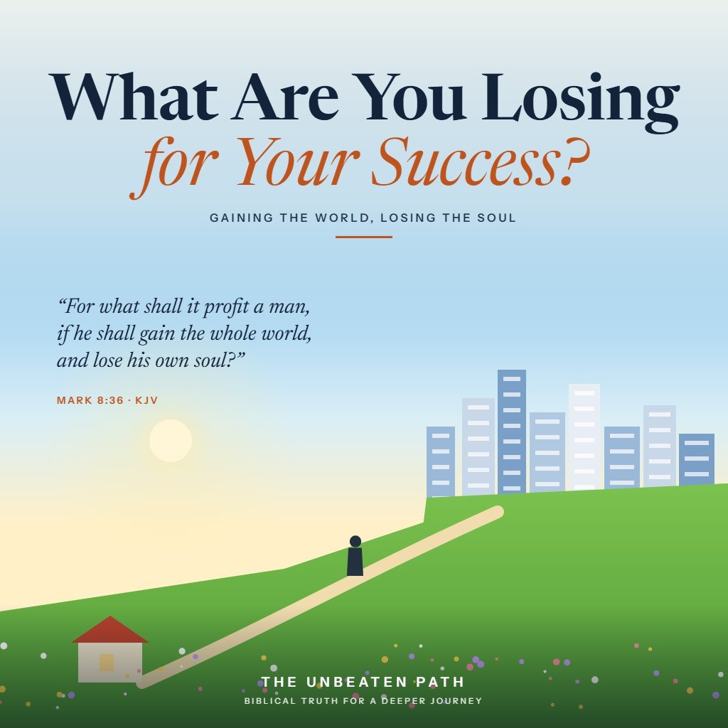 A figure climbing a bright path toward a gleaming city skyline, leaving a small home behind, titled What Are You Losing for Your Success?
